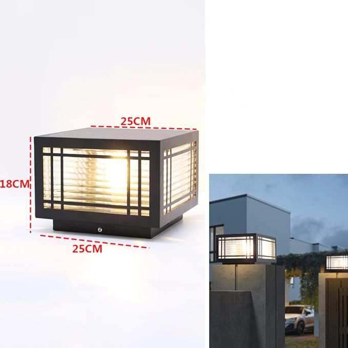 SLAWA Outdoor Post Caps Lights Modern Square Fence Pillar Lamps Waterproof Lawn Column Cap Lamp Courtyard Stainless Steel Housing Light Deck Post Light Fixture with Pier Mount Yard Pedestal Light