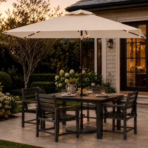 6.5 x 10ft Rectangular Patio Umbrella with Solar Lights