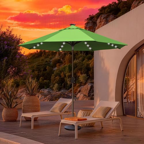 USA 10-Year-Non-Fading 10ft Market Patio Umbrella, Commercial Grade Table Sun Umbrella with 80 Solar LED Lights, Crank Open, Windproof & UPF 50+ UV Protection for Garden, Deck, Pool, Backyard, Macaw Green