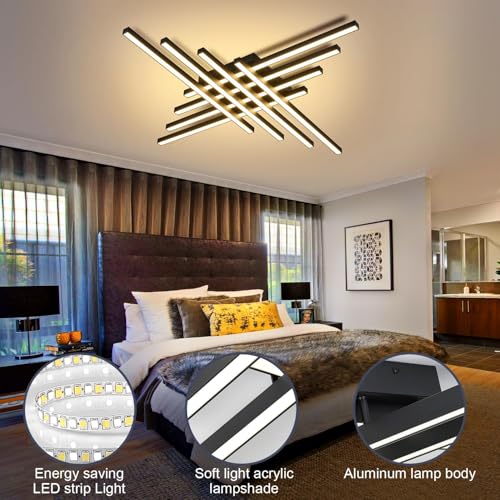 47" Black Modern LED Ceiling Light Fixtures With Remote