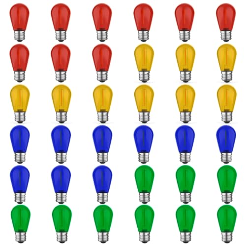 S14 Colored LED Outdoor String Bulbs for Christmas (36 Count)