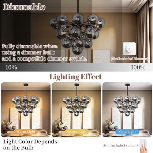 Sputnik Chandelier Dining Room Light Fixture Black Smokey Glass Chandelier