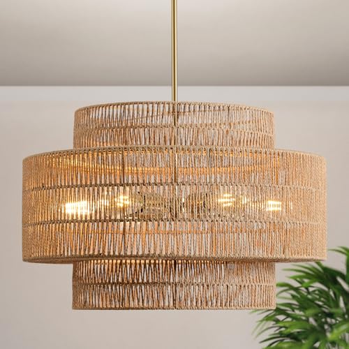 24" Rattan Chandelier for Dining Room