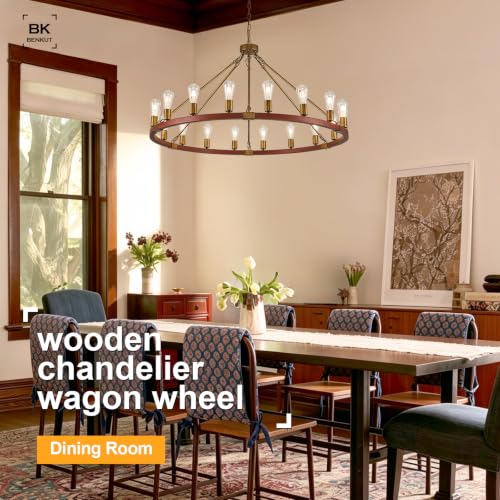 Farmhouse Wagon Wheel Chandelier 47" Rustic Gold Chandelier for Dining Room