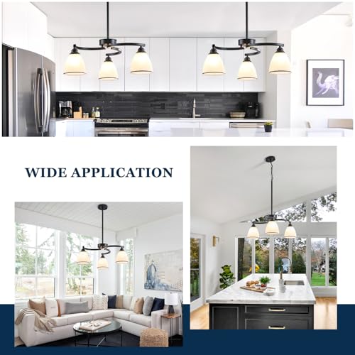 3 Lights Modern Chandelier Light Fixture Matte Black Retractable Round Chandelier Rustic Hanging Lamp Adjustable 59" Max Pendant Ceiling Light for Kitchen Island Dining Room Table Hallway