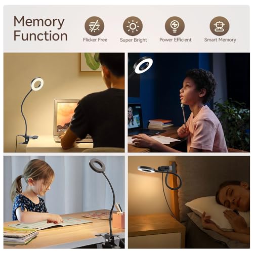 LED Desk Lamp Clip on Light with 3 Color Modes 10 Brightness Ring