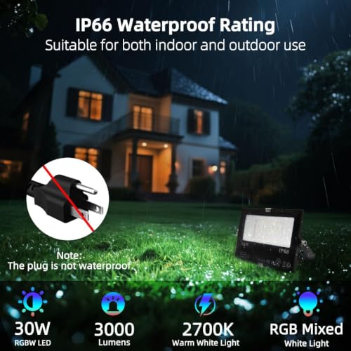 LED Flood Light 30W Outdoor RGB Color Changing (2 Count)