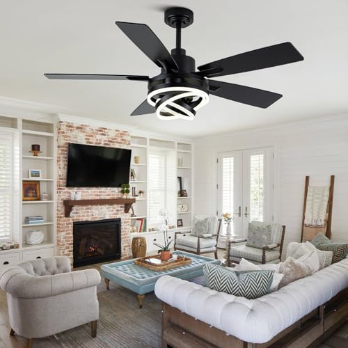 52" Black Modern Chandelier Ceiling Fan with Lights