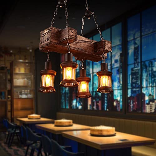 Rustic Industrial Retro Chandelier with 4 E26 Light and Adjustable Hanging Chain