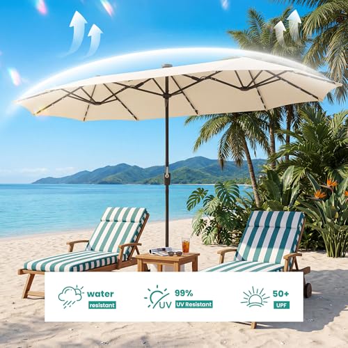 13FT Large Double Sided Patio Umbrella with Solar Lights