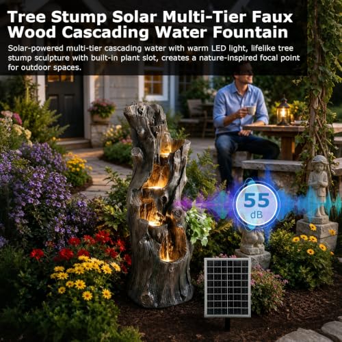 39.37" Tall Solar Water Fountain Outdoor Garden Faux Tree Stump