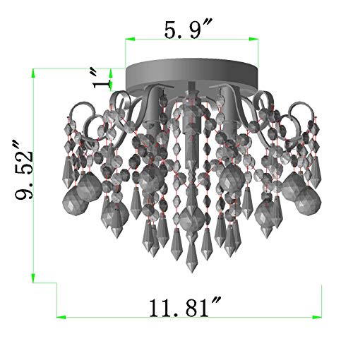 Small Crystal Chandelier Flush Mount Ceiling Light 3 Lights Modern Chrome Iron Raindrop Crystal Ceiling Fixture for Bedroom Hallway Closet Entryway Stairs