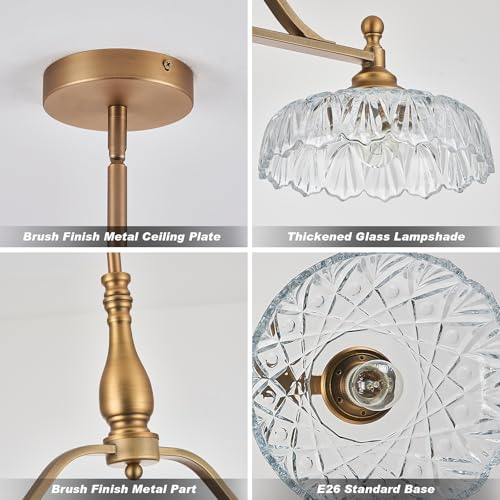 Chandeliers Pendant Light Fixture Vintage Pendant Lighting Fixtures 2 Lights Chandelier Matte Brass Kitchen Glass Hanging Lamp for Island Dining Room Living Room