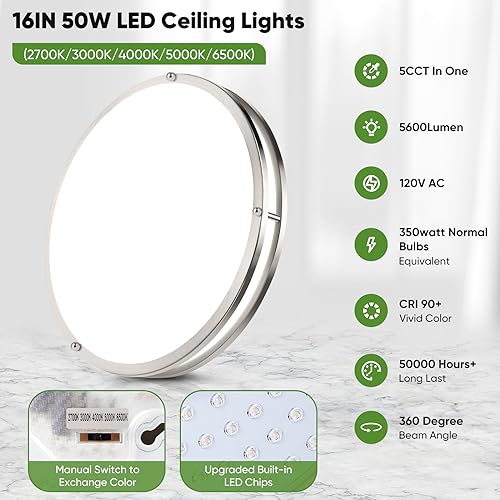 16 In 50W LED Flush Mount Ceiling Lights (2 Count)