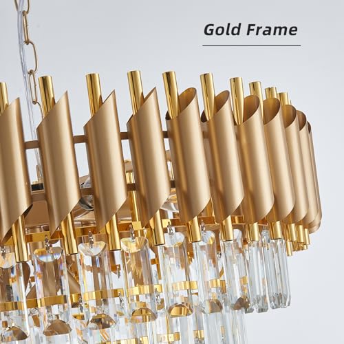 Gold Crystal Chandelier 24" Modern Living Room Chandeliers