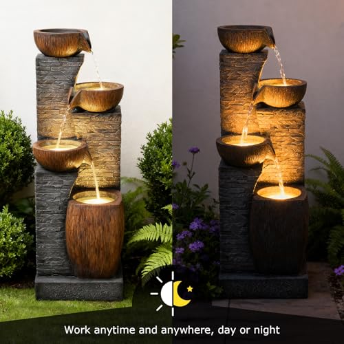 38.2" Tall Water Fountain Outdoor Garden 4 Tiers Modern Fountains