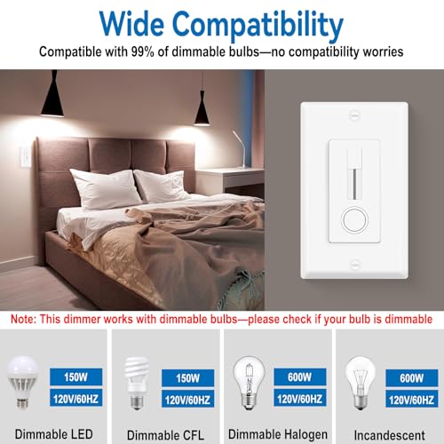 LED Slide Dimmer Switch No Neutral Wire Required (2 Count)
