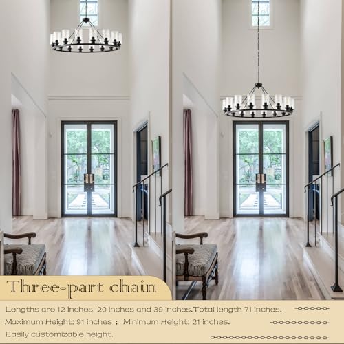 Black Wagon Wheel Chandelier 40 Inch Modern Farmhouse Glass Pendant Light 16 (16 Count)