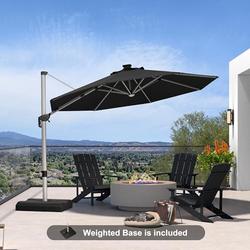 Patio Umbrella with Base Included 11ft Solar LED Light