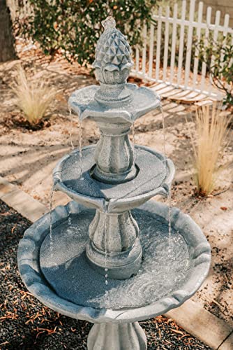 51" 3 Tier Outdoor Freestanding Waterfall Fountain with Pump and Pineapple Finial