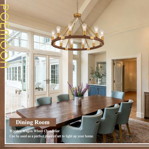 Gold Wooden Wagon Wheel Chandelier 12