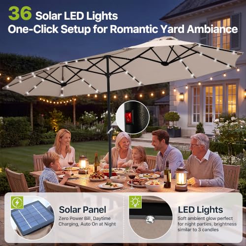 REE SOLDIER 13ft Double Sided Patio Umbrella with Solar Lights
