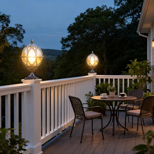 Outdoor Post Light Fixture Hardwired Column Lights with Amber Glass Globe