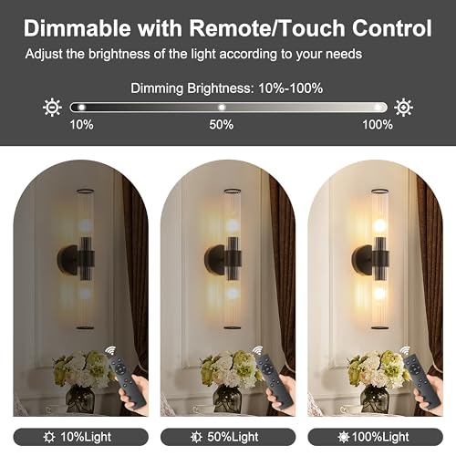 Black Battery Operated Wall Sconces Set of 2