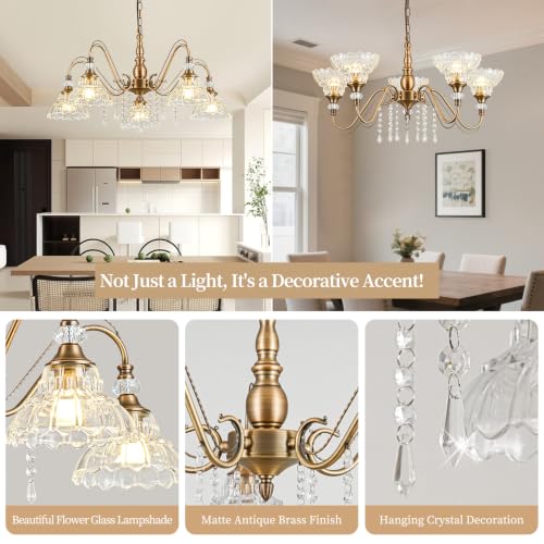 5 Light Vintage Chandelier in Matte Antique Brass Finish with Flower (5-Light / Antique Brass)
