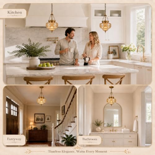 Vintage Brushed Antique Brass Pendant Light for Kitchen Island