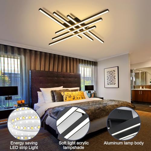 43" Black Modern LED Ceiling Light Fixtures With Remote