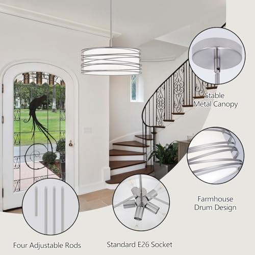 5 Light Drum Chandelier 19.7'' Brushed Nickel Industrial Light Fixture