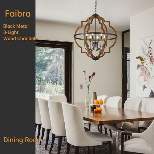 31.96" 8 Light Brown Oak Wood Drum Pendant Light for Dining Room