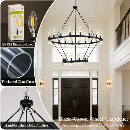 Black Wagon Wheel Chandelier 2 Tier