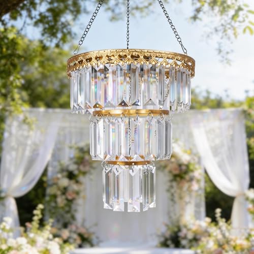 Solar Hanging Crystal Chandelier Vintage Outdoor Garden Decor Light