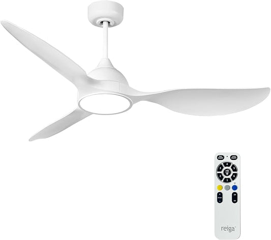 reiga 52 inch White Modern Ceiling Fans with Lights Remote Control, Quiet Reversible DC Motor, 3 Blade High Flow for Living Room Bedroom Farmhouse - Aura Lighting