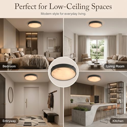 16 Inch Alabaster Flush Mount Ceiling Light with Remote
