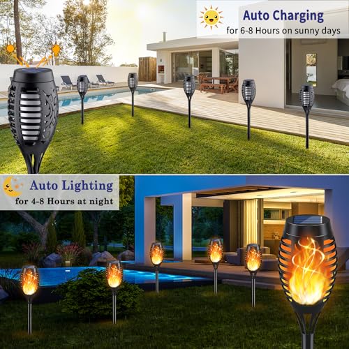 12Pack Solar Torch Light with Flickering Flame for Halloween Decor (12 Count)