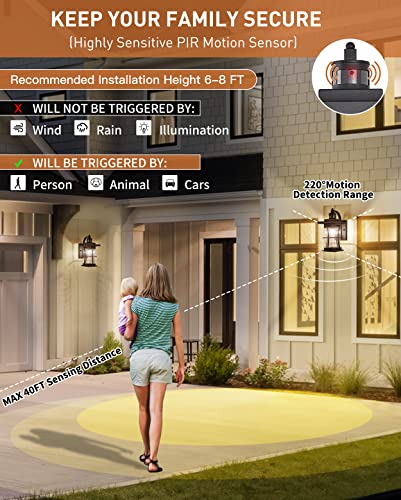 Motion Sensor Outdoor Wall Light Dusk to Dawn Exterior Light Fixtures Waterproof Exterior Sconce Black Porch Lamp Wall Mount Outside Lantern Light for House Front Door Garage