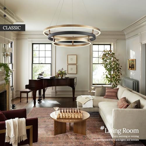3 Ring LED Chandelier Modern Chandeliers Black Gold Brass Dimmable 24''