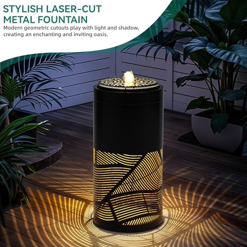 24" H Metal Cutout Outdoor Fountain with Charming LED Lights&Shadows