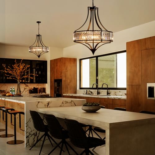 Crystal Chandeliers for Dining Room Rustic Farmhouse Chandelier with Round Metal Shade 6