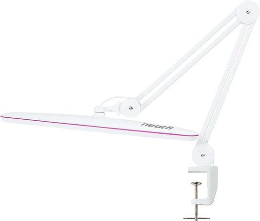Neatfi XL 2,200 Lumens LED Desk Lamp, 23 Inch, 24W, Adjustable Arm, Dimmable, Eye Caring, Nail Light for Home, Office, and Study Room (Non-CCT with Clamp, White with Pink Ring) - Aura Lighting