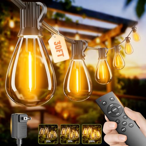 30FT Outdoor String Lights with Remote & Dimmable