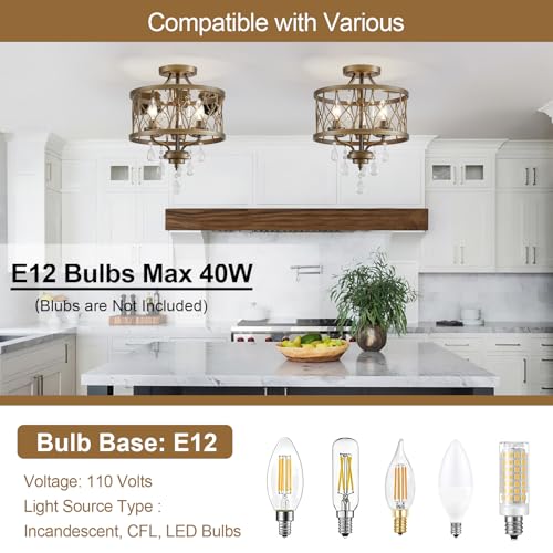 Farmhouse Crystal Ceiling Light Fixture (3 Count)