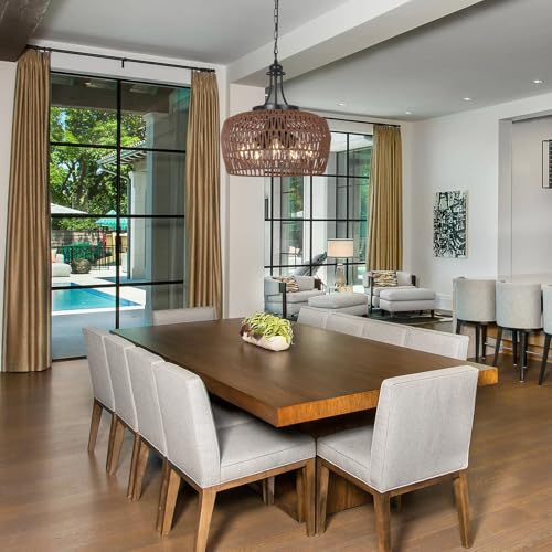 Coffee Rattan Chandeliers for Dining Room