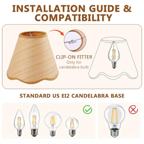 4 Pcs Scalloped Clip On Rattan Lamp Shade (4 Count)