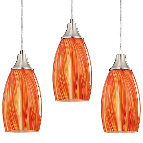 Art Glass Mini Pendant Lights for Kithen Island Blown Glass Pendant Lighting Shade with Brushed Nickel Finish 3Pack Hanging Pendant Light Kitchen Counter