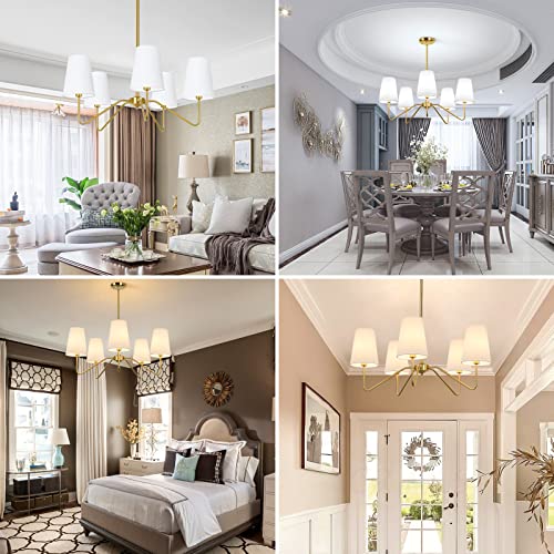 5 Light Gold 30” Modern Chandelier with White Shades for Dining Room