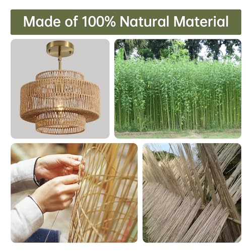 12.4" Rattan Pendant Light for Kitchen Island